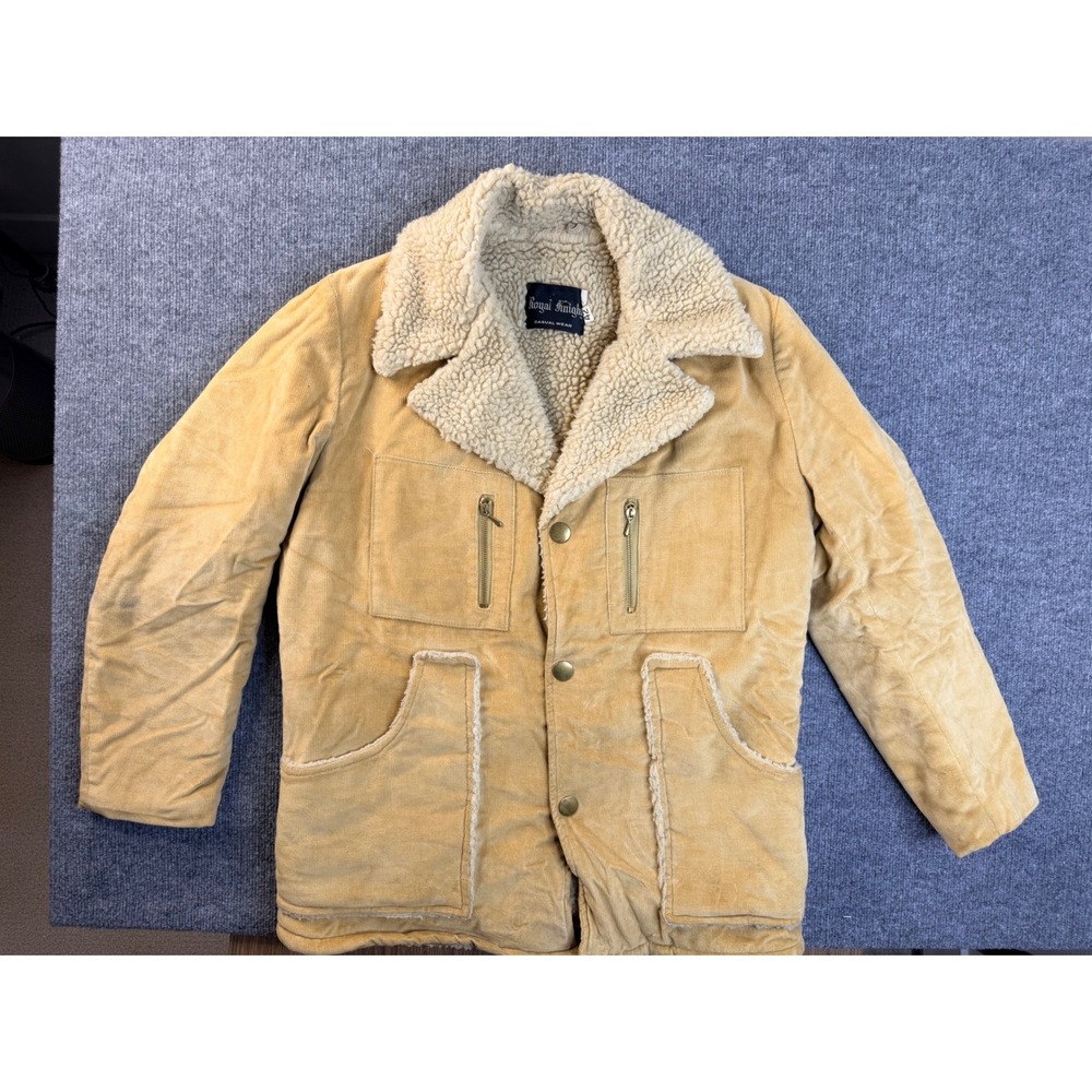 Vintage Royal Knight Mens 42 Tan Corduroy Sherpa Lined Jacket Workwear Coat 70s